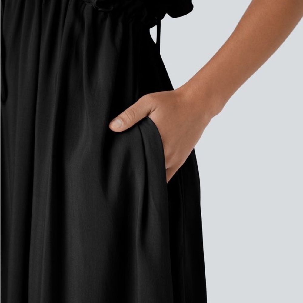 HALARA Deep V Neck Butterfly Sleeve Drawstring Pocket Flowy Maxi Casual Dress - Picture 5 of 7